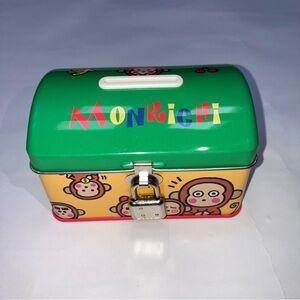 Vintage 1997 Sanrio monkichi tin coin bank box